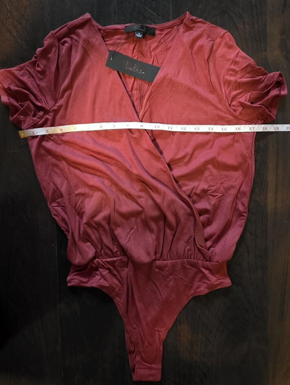 Lulus Marren Rust Red Short Sleeve Surplice Faux Wrap Bodysuit - Small - NWT! - Picture 3 of 13